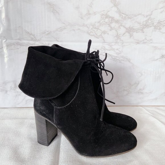 Free People Mila Women's Ankle Boots Heels Black Suede Fold Over EU 39 US 9 - Picture 5 of 11